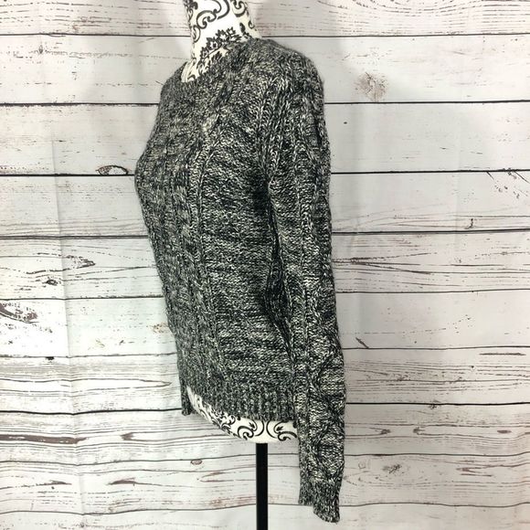 Maje Cable Knit Sweater Black White Heather/Marled Cotton/Linen/Kid Mohair M - Picture 5 of 8